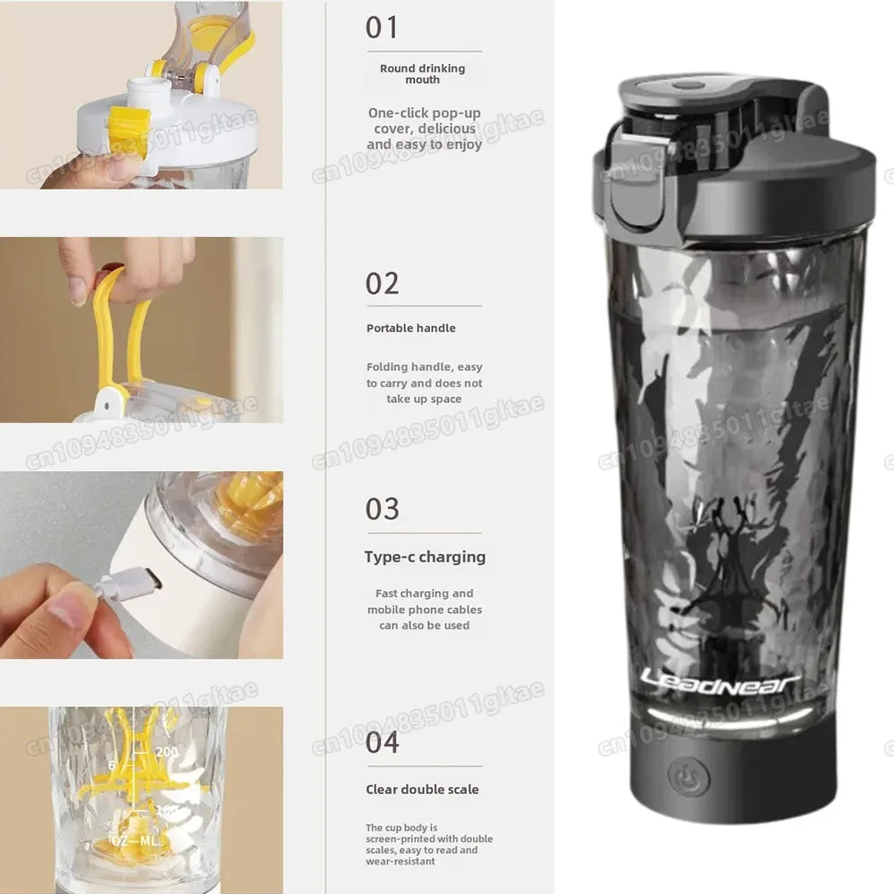 Elektryczny Shaker do Białka 700 ml – Automatyczny Kubek Mieszający USB-C | Blender do Protein, Kawy i Napojów